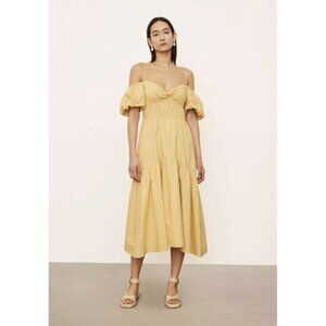 Vince Draped Puff Sleeve Tiered Dress Warm Sand ( 8 )